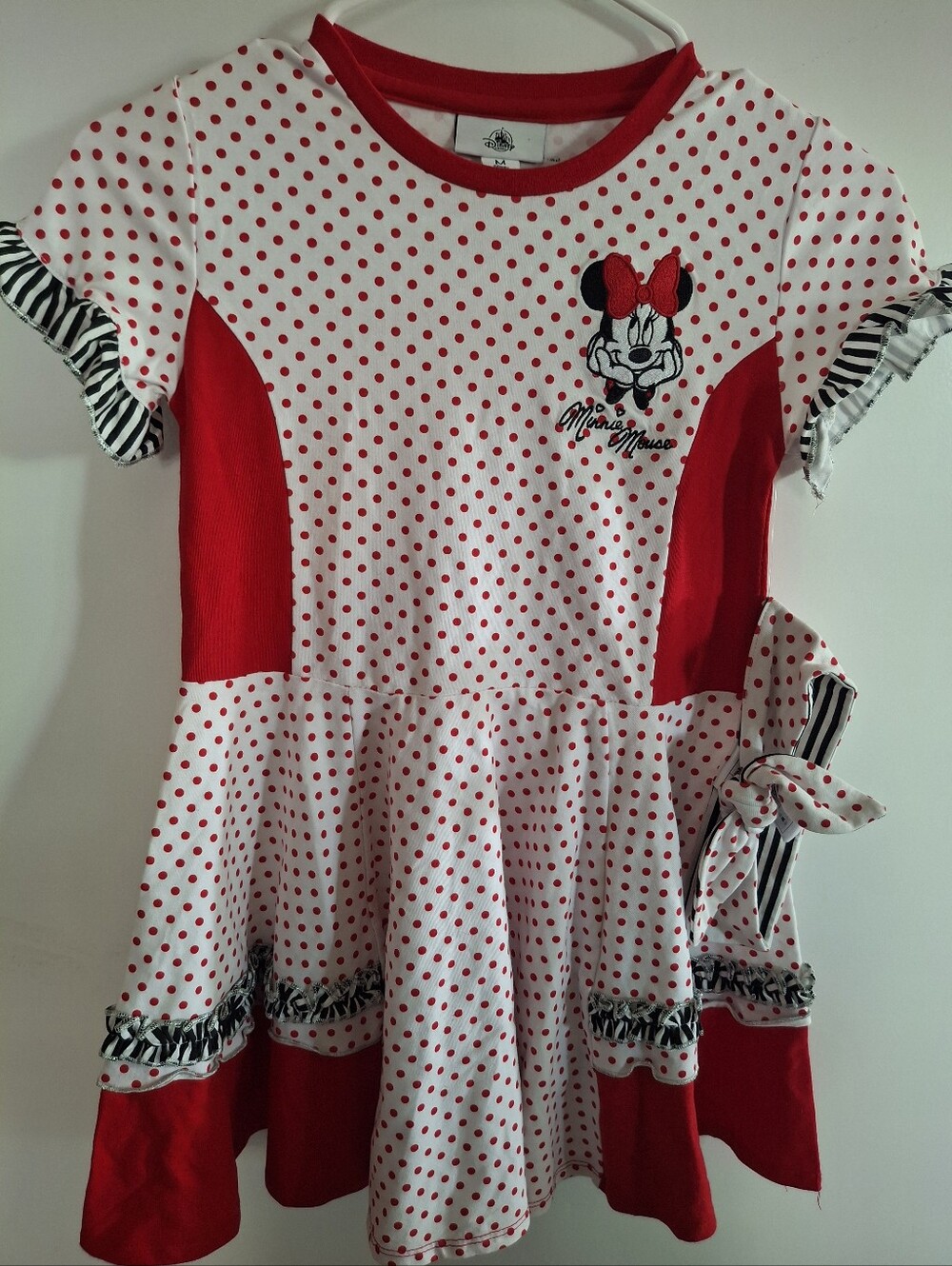 Disney Red & White Polka Dot Minnie Dress with Striped Ruffle Accents